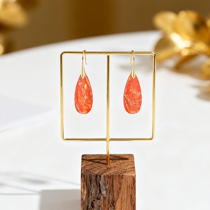 Emperor Stone Dangle Earrings for Women - Natural Healing Crystal Earrings with Gold Fishhooks in Soothing Colors, Unique Personalized Valentine‘s Day Gift Set for Her
