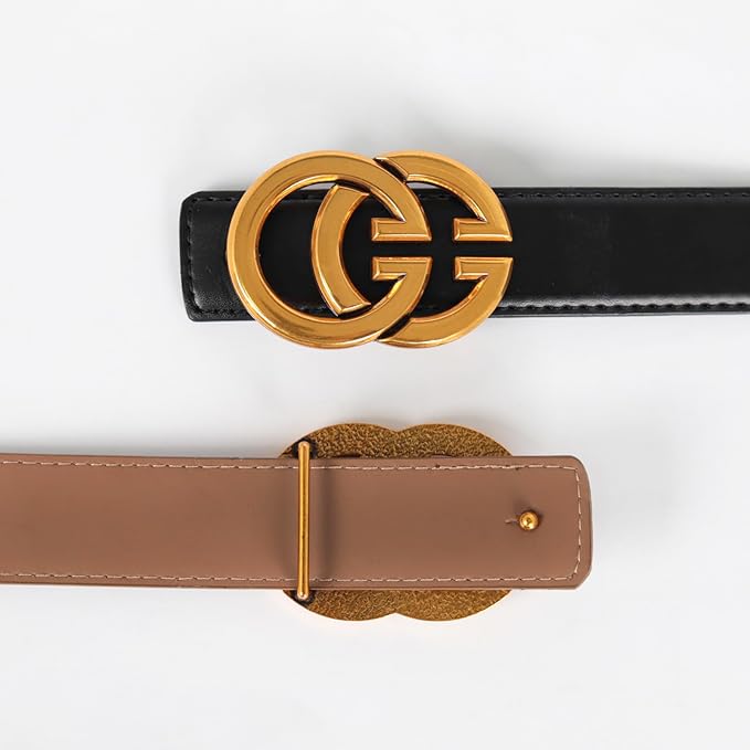 Women's Fashion Classic Metal Buckle Leather Belt with Jeans Dress