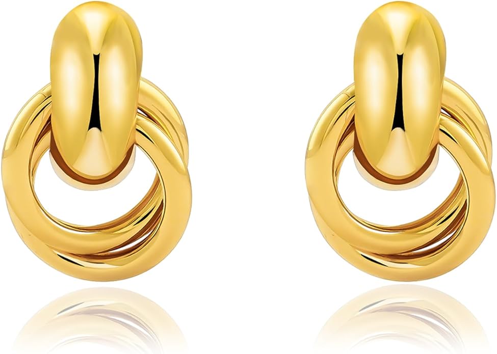 Chunky Small Knot Earrings Gold Silver Geometric Earrings for Women Dainty Gold and Silver Plated Dangle Drop Earrings Hypoallergenic and Lightweight Fashion Trendy Jewelry Gifts