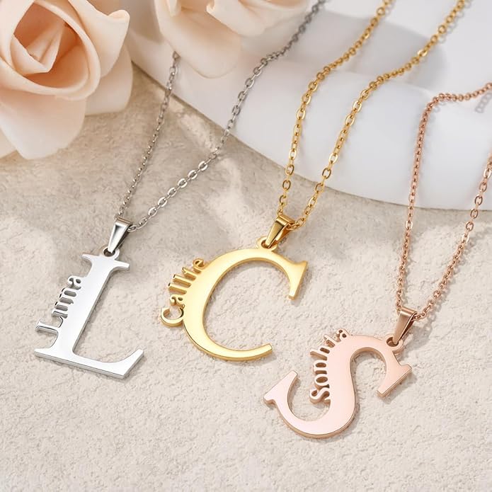 CALLIE Personalized Initial Name Combination Necklace for Women, Stainless Steel Minimalist Pendant Necklace, Custom Dainty Jewelry, Valentine's Day Christmas Graduation Birthday Gifts for Women