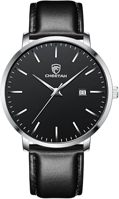 CHEETAH Minimalist Waterproof Quartz Watches for Men with Leather Strap, Auto Date