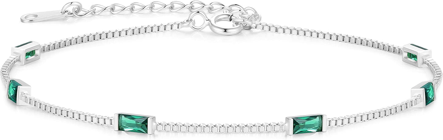 LOUISA SECRET Birthstone Bracelets for Women, 925 Sterling Silver Dainty Simple Women Charm Link Bracelet, Birthday Anniversary Christmas Jewelry Gifts for Women Wife Mom Her