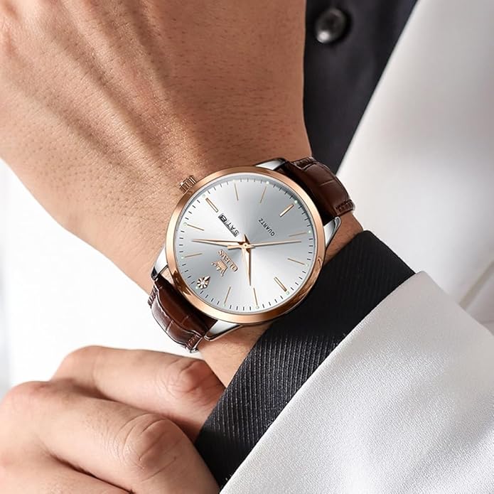 OLEVS Mens Watches, Casual Leather Watches for Men Easy to Read Quartz Number Watch with Date Waterproof Blue/Black/Silver Face Men's Wrist Watches…