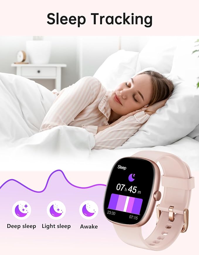 HUAKUA Smart Watches for Women Men (Answer/Make Calls), 1,85" HD Smart Watch for iPhone/Android Phones, Fitness Tracker with 100+ Sport Heart Rate/Sleep Monitor Pedometer Waterproof (Pink)
