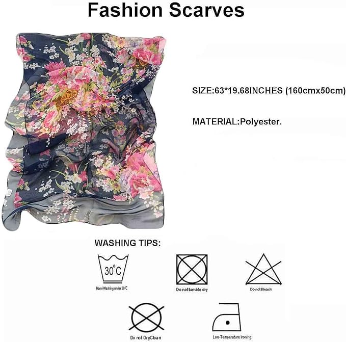 Pokeedioty Scarfs for Women Lightweight Fashion Scarves Elegant Floral Pattern Sheer Scarfs