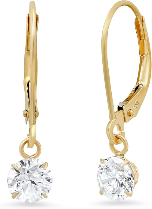 14k Gold Leverback Cubic Zirconia Dangle Earrings | Solid Real White or Yellow Gold Dangle Earrings for Women | 1-8 CT.TW 14k Gold Earrings for Women | CZ Cubic Zirconia Drop Earrings by MAX + STONE