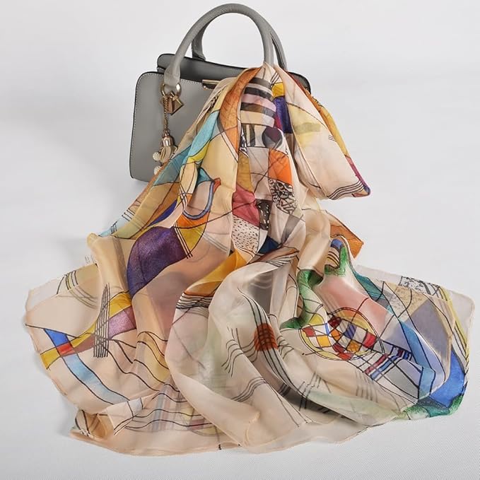100% Mulberry Silk Women's Neck Silk Scarf-Lightweight Shawl,FLoral Print Beach Silk Wrap-Scarves for Photography