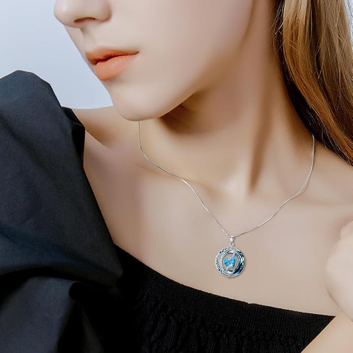TOUPOP Birthstone Necklace 925 Sterling Silver Moon and Star Pendant with Blue Crystal Celtic Moon Jewelry Birthday Valentines Day Gifts for Women Mom Wife Her