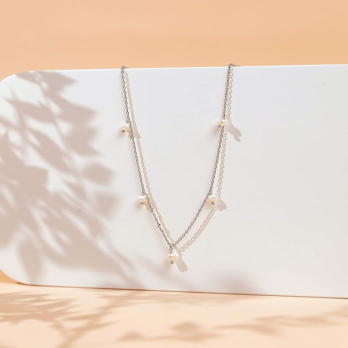 PAVOI 14K Gold Plated Station Necklace - Simulated Diamond Layering Necklaces - Womens CZ Chain