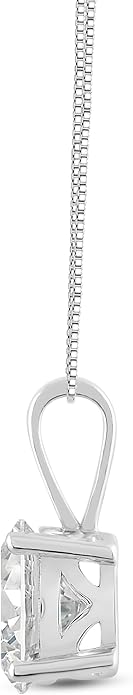 Everyday Elegance Solid 14K Gold Cubic Zirconia Solitaire Pendant Necklace for Women Heart, Princess, Round, Oval, Emerald, Pear & Cushion Cut 1 or 2 CTW | .60mm Thick 16" 18" Length Box Link Chain