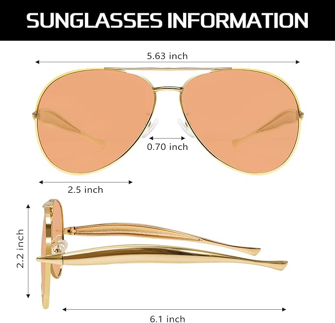 Retro Gold Aviator Sunglasses for Women Men, 2025 Metal Oversized 70s Aviators Sun Glasses