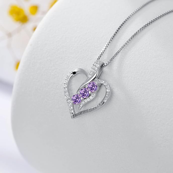 Rose Heart Birthstone Necklace for Women - Solid S925 Sterling Silver with Rose Gold Plated Infinity Symbol of Love Valentine's, Mother's Day, Anniversary, Christmas Birthday Gift for Her, Mom, Wife, or Girlfriend.
