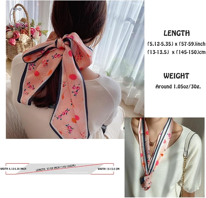 Livrerpi Silk Feeling Head Scarf Fashion Satin Hair Scarf Square Long Scarves for Women Gifts