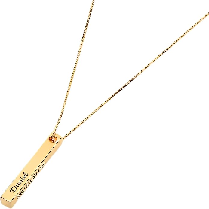 OAK & LUNA - Personalized Pillar Bar Necklace with Diamond Options - Custom Inscription Engraved Pendant - Up to 4 Names - Jewelry Gift for Women, Her, Mother For Mother's Day, Christmas