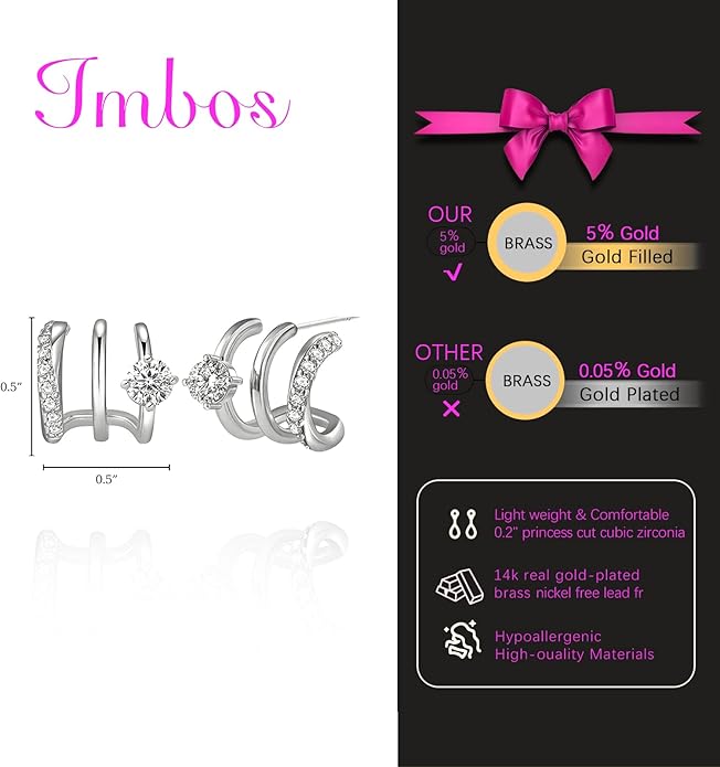IMBOS Earrings for Women Trendy 14K Gold Stud Earrings Claw Earring Dainty Simple Minimalist Gold Earring Hypoallergenic Jewelry for Women Gifts
