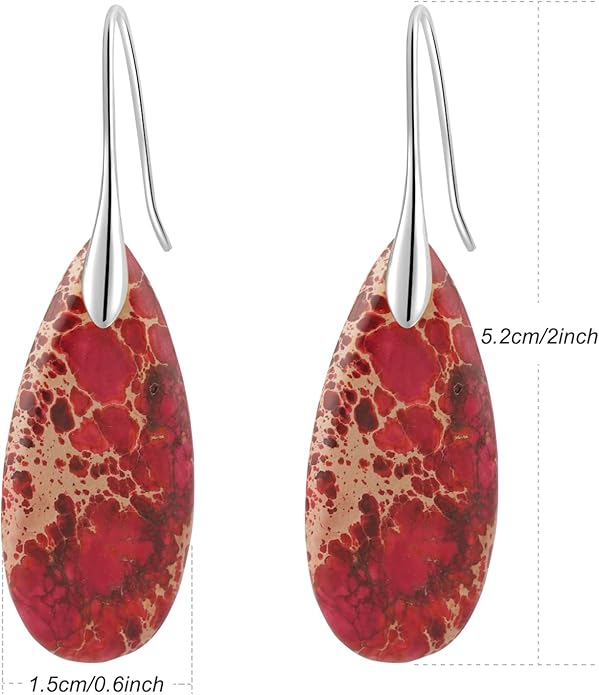 Natural Healing Stone Fishhoop Dangle Drop Earrings Statement Gold silver earrings
