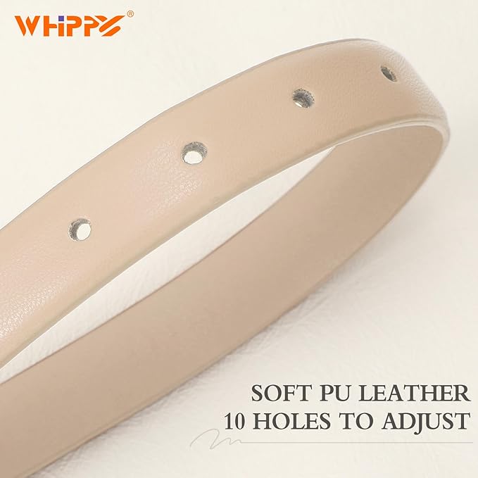 WHIPPY Women Skinny Leather Belt for Jeans Pants Dresses Ladies Fashion Waist Belt with Shiny Gold Buckle