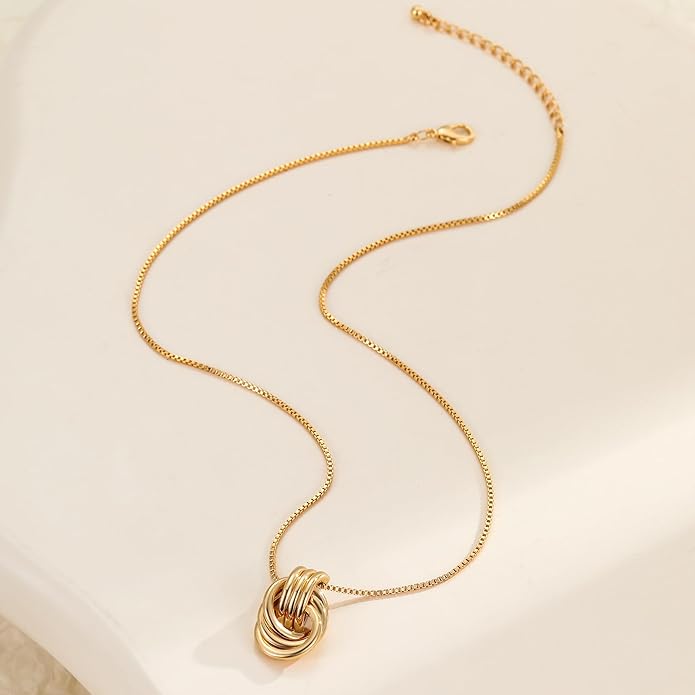 Gold Knot Pendant Necklace for Women Statement Gold Necklace 14K Gold Plated Knot Choker Trendy Jewelry