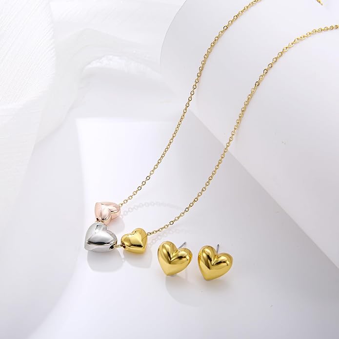 Dainty Geometric Jewelry Set for Women - Stainless Steel Necklace & Earrings Minimalist Matching Set