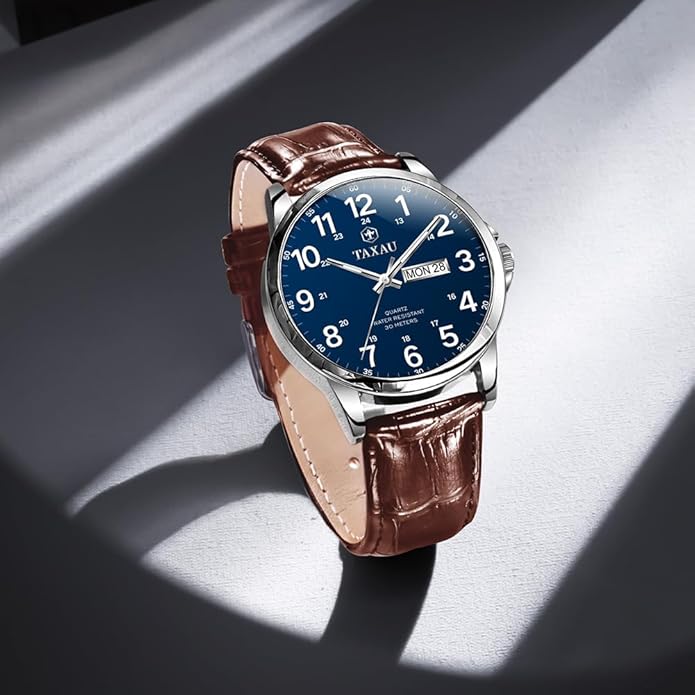 Watches for Men Luxury Analog Waterproof Classic Leather Large Face Simple Easy Read Quartz Minimalist Dress Day Date Quartz Mens Watches