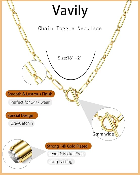 Link Gold Chain 14K Gold Plated Trendy Rope Paperclip Thick Chain Necklace Minimalist Layered Gold Chain Choker Necklaces for Women