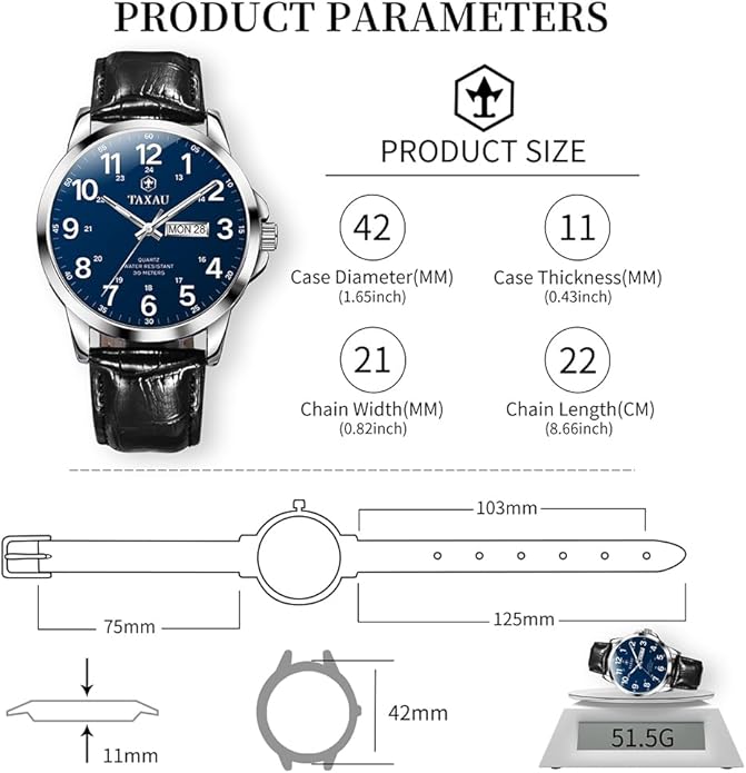 Watches for Men Luxury Analog Waterproof Classic Leather Large Face Simple Easy Read Quartz Minimalist Dress Day Date Quartz Mens Watches