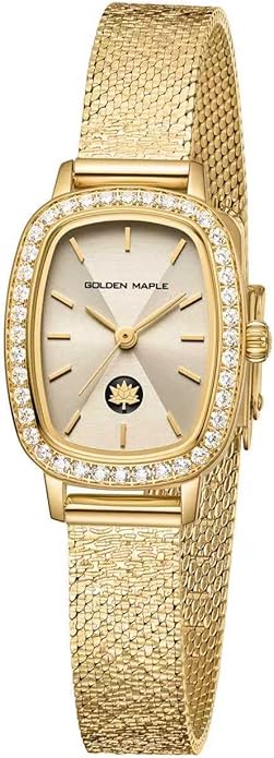 GOLDEN MAPLE Watches for Women, Dainty Gold Watch with Small Stainless Steel Case, Quartz Movement and Water Resistant, Adjustable Mesh Band