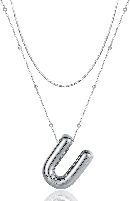 LUCA SMITH Initial Necklaces for Women, Dainty Balloon Bubble Letter, Name Letter Alphabet Pendant Layered Choker Chain Jewelry Gift