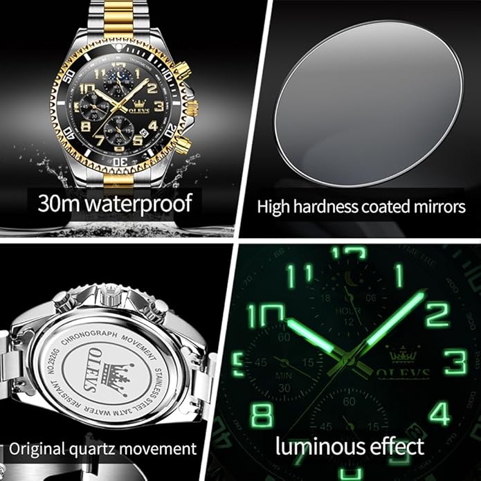 OLEVS Mens Watches Big Face Stainless Steel Waterproof Date Analog Quartz Watches Fashion BusinessWrist Watches for Men…