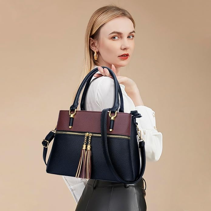 KKXIU Women Satchel Bags Handle Shoulder Handbags and Purses Pockets Zipper Leather Crossbody Bags