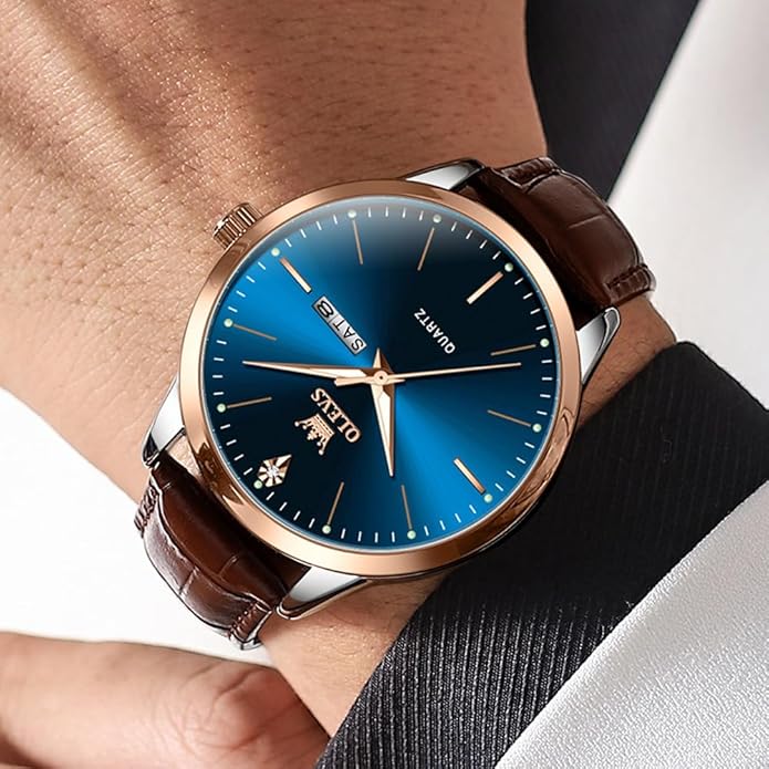 OLEVS Mens Watches, Casual Leather Watches for Men Easy to Read Quartz Number Watch with Date Waterproof Blue/Black/Silver Face Men's Wrist Watches…