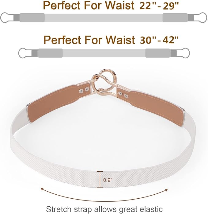 WERFORU Women Skinny Belt for Dresses Retro Stretch Waist Belt with Gold Buckle Set of 4