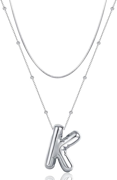 LUCA SMITH Initial Necklaces for Women, Dainty Balloon Bubble Letter, Name Letter Alphabet Pendant Layered Choker Chain Jewelry Gift