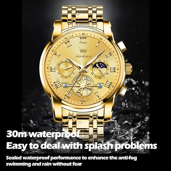 OLEVS Mens Watches Waterproof Stainless Steel Adjustable Bracelet Watch Quartz Analog Watch for Men Fashion Business Classic Mens's Wrist watch's Casual Watches Gold/Blue/Black/White/Face/Dial