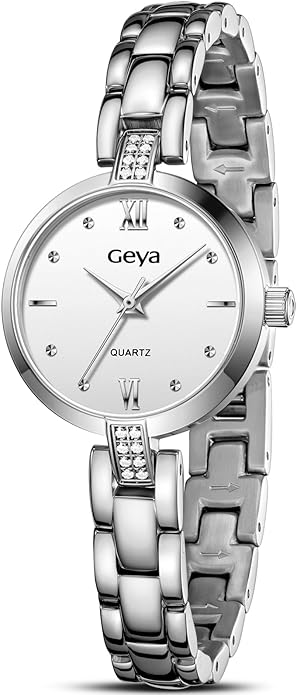 GeYa Silver Watch for Women Elegant Dressy Watch, Dainty Diamond Dial Stainless Steel Bracelet, Japanese Quartz Movement, 5ATM Water Resistant, Ideal for Petite Wrist, Gift Ready
