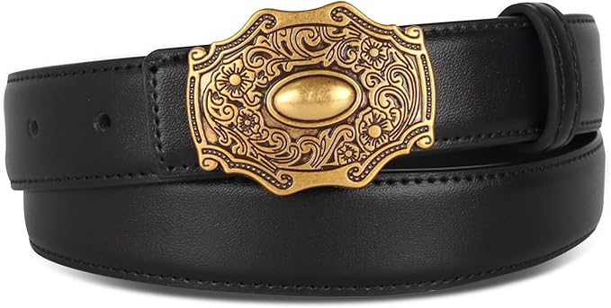 Women's Fashion Classic Metal Buckle Leather Belt with Jeans Dress