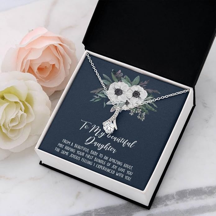 VIRAGIL To My Daughter Gift Necklace From Dad or Mom - Badass Daughter Jewelry With Heartfelt Message & Elegant Box