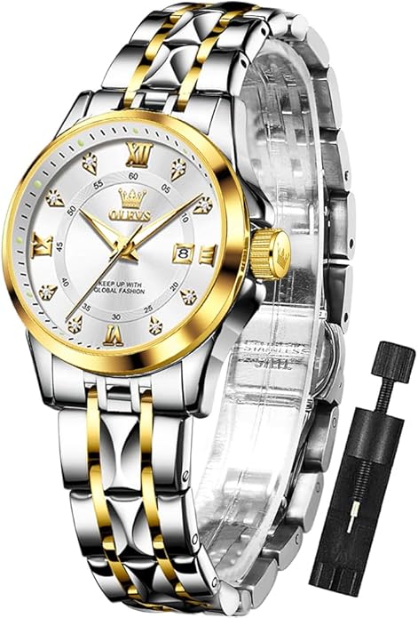 OLEVS Watch Women,Watches for Women,Luxury Casual Stainless Steel Women's Wrist Watches Classic Small Face Dress Analog Womens Watches with Date Easy to Read Waterproof Luminous Quartz Ladies Watches