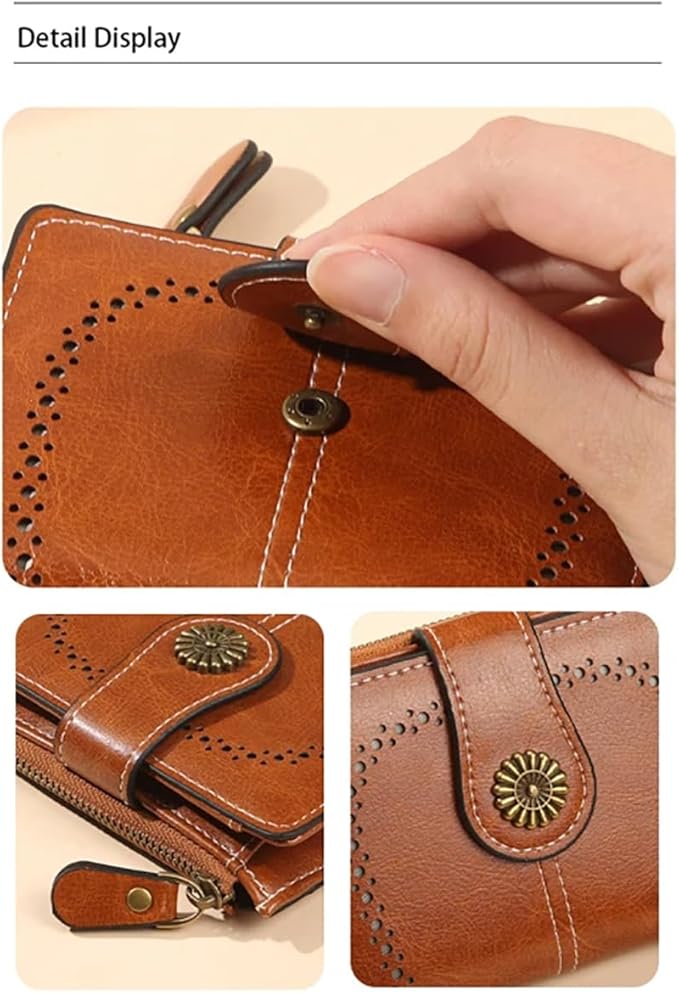 Premium Slim Genuine Leather Bifold Wallet for Women with Advanced RFID Blocking Technology and Zippered Coin Compartment (Brown)