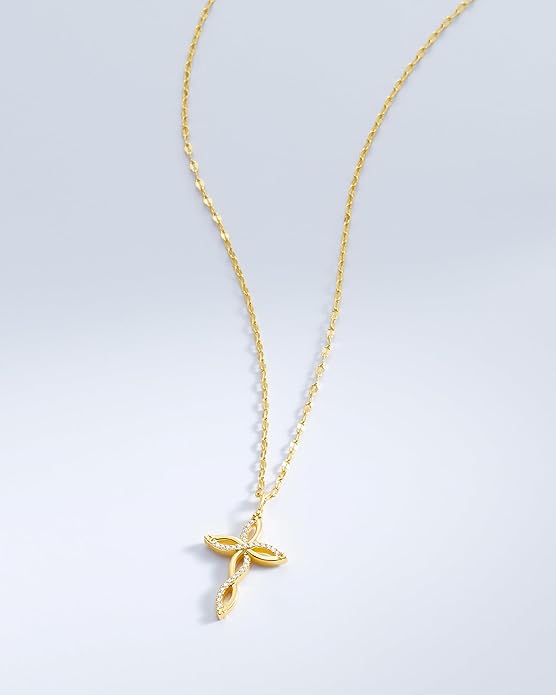 Milla 14K Gold Plated Cross Necklace for Women, Silver Cross Necklaces for Women, 18 inches Chain with Cross Pendant