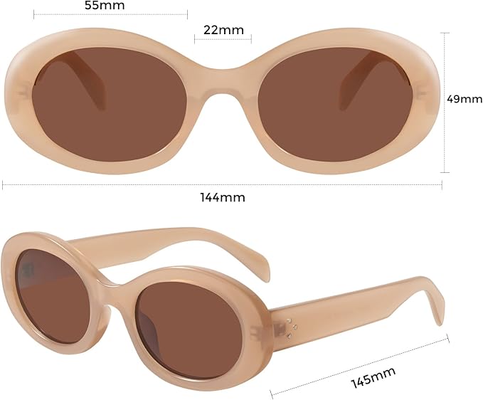 mosanana Oval Retro Trendy Sunglasses for Women 90s Style MS52371