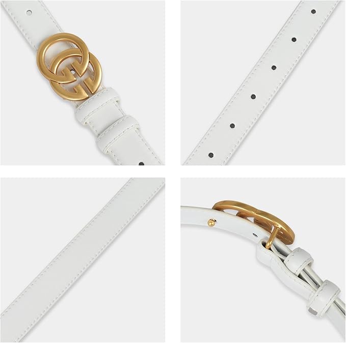 Women's Fashion Classic Metal Buckle Leather Belt with Jeans Dress