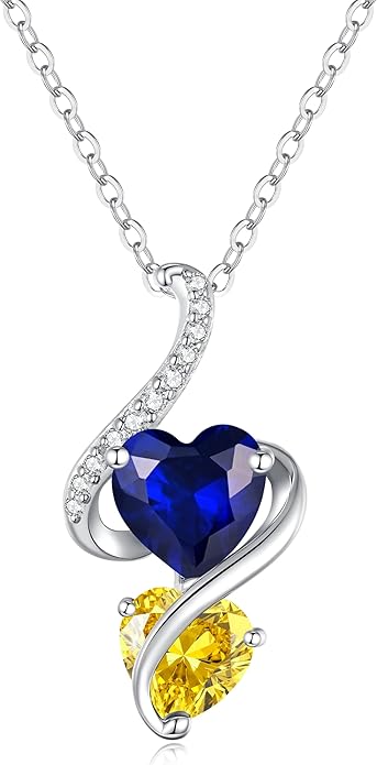 LOUISA SECRET Unique Double Heart Necklace Gifts for Wife Women, 925 Sterling Silver Tiny Birthstone Pendant Jewelry Gift for Her Girlfriend Mom Valentine's Day Anniversary Mother's Day Birthdays & Christmas