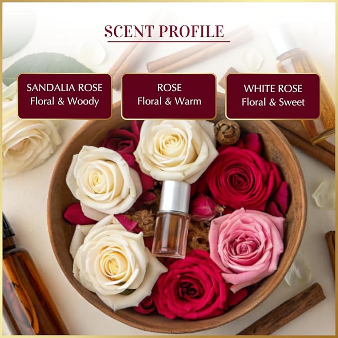 Dukhni Rose Attar Oil Set | Authentic Arabic Fragrance Oils 3pc x 6ml | 100% Pure, Alcohol-Free Original Gulab Attar Blends | Best gift for men & women, Ramadan gift, Islamic fragrance