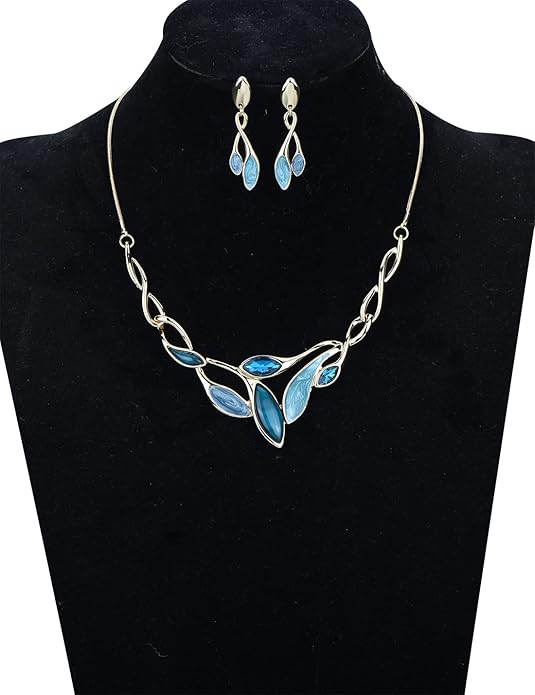 Vintage Statement Jewelry Set Leaf Floral Bohemian Boho Statement Necklace Earring Set Crystal Fashion Costume Jewelry