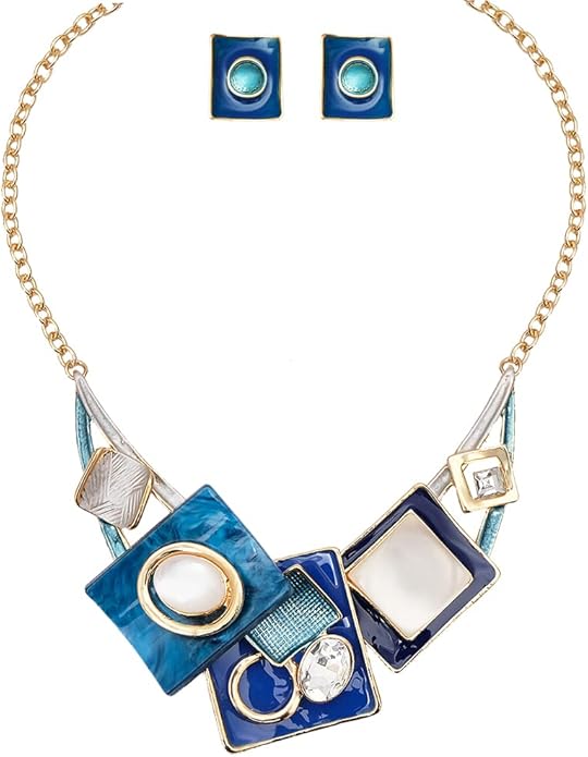 CSY Fashion Boho Oval Crystal Opals Statement Bib Necklace Earrings Bohemian Enamel Costume Jewelry Set Gifts for Women