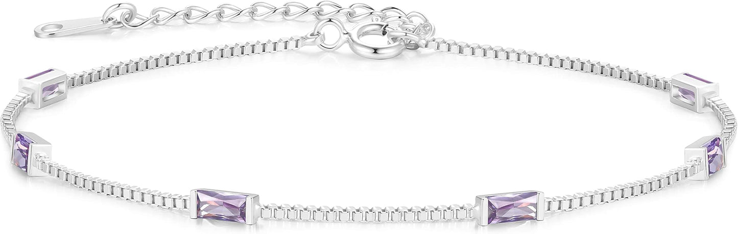LOUISA SECRET Birthstone Bracelets for Women, 925 Sterling Silver Dainty Simple Women Charm Link Bracelet, Birthday Anniversary Christmas Jewelry Gifts for Women Wife Mom Her