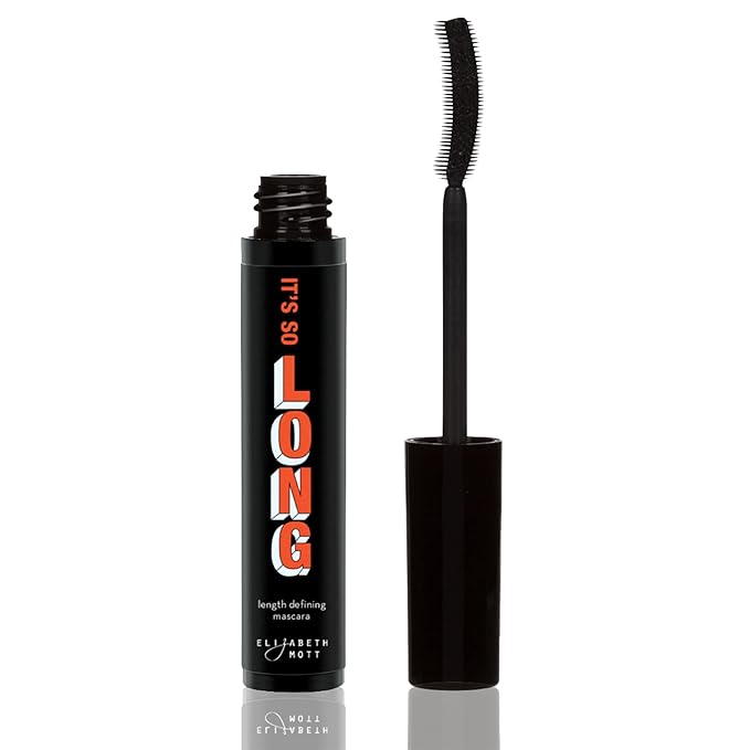 Elizabeth Mott Black Lengthening Mascara – Smudge-Proof, Water-Resistant, No Clump or Flake, Volumizing, Curling & Lash-Extending Fiber Formula with C-Curve Silicone Brush for Full, Long Lashes – 8ml