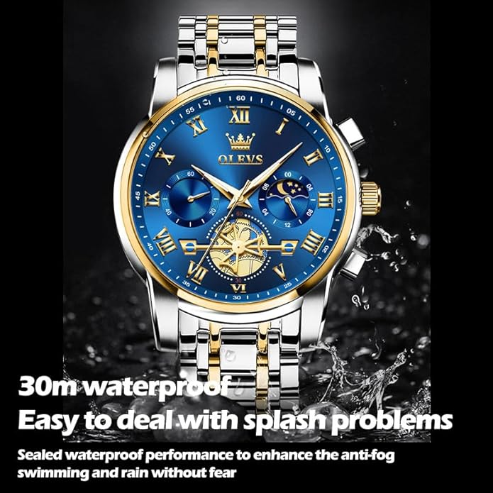 OLEVS Mens Watches Waterproof Stainless Steel Adjustable Bracelet Watch Quartz Analog Watch for Men Fashion Business Classic Mens's Wrist watch's Casual Watches Gold/Blue/Black/White/Face/Dial