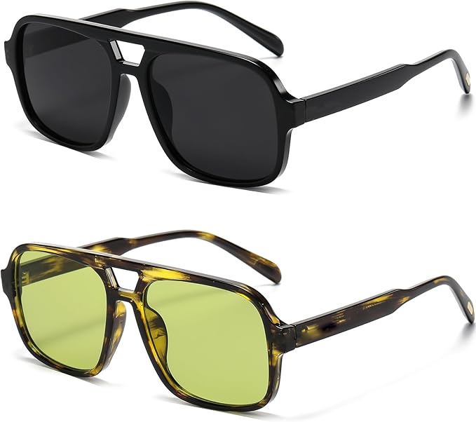 Retro Aviator Sunglasses for Women Men Trendy Classic 70s Square Aviator Sun Glasses Vintage Shades